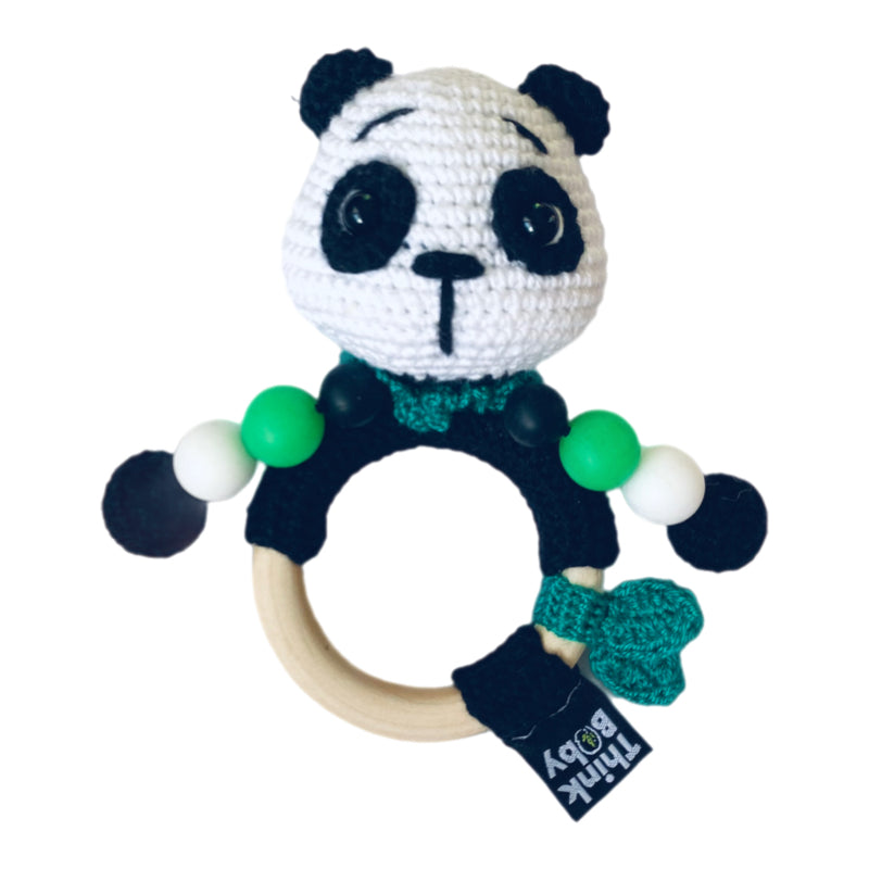 High Contrast Crochet Rattle & Teether - Panda