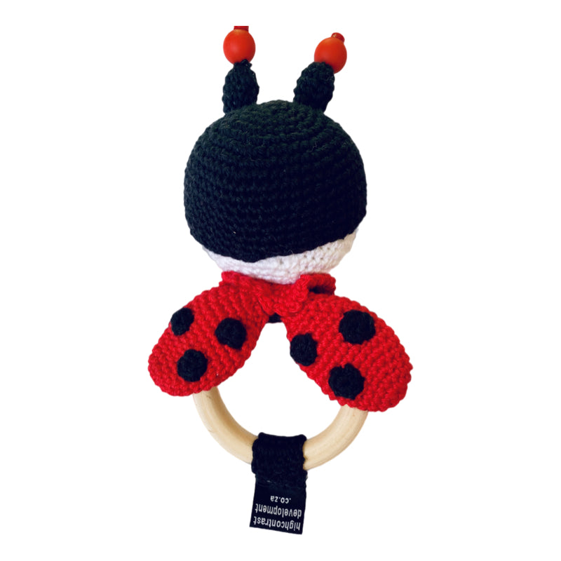 High Contrast Crochet Rattle & Teether - Lady Bug