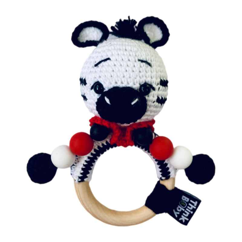 High Contrast Crochet Rattle & Teether - Zebra
