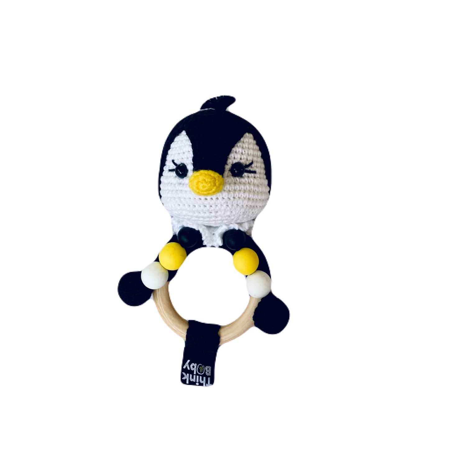 High Contrast Crochet Rattle & Teether - Penguin